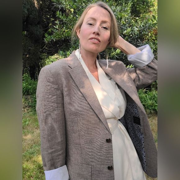 The Stanley RW&CO. Summer Blazer Dinner Suit Jacket Mens Taupe Tan Brown Sz L - Picture 9 of 16